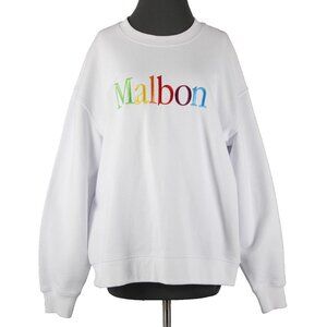 Malbon Sz M White Multi Color Logo Long Sleeve 100% Cotton Sweatshirt Top